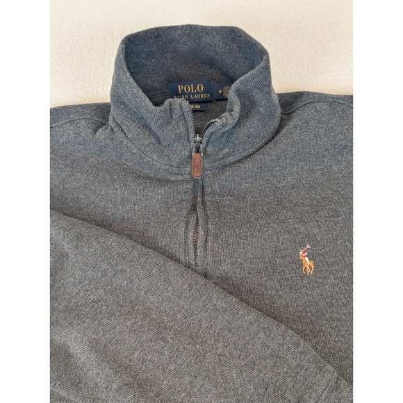 Polo Ralph Lauren Men Gray Estate Rib 1/4 Zip Pullover Sweater Size M Flesh Pony - Picture 3 of 11